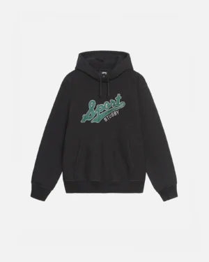 STUSSY SATIN PATCH OVERSIZED HOODIE BLACK