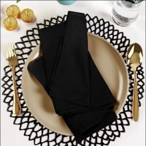 Kitchen Black Cloth Napkins (12 Pack, 20×20) Inch Cotton Blend Washable and Reusable Table Dinner Napkins for Hotel, Lunch, Restaurant, Weddings, Event and Parties