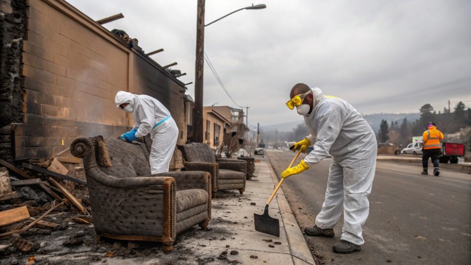 fire damage cleanup company working