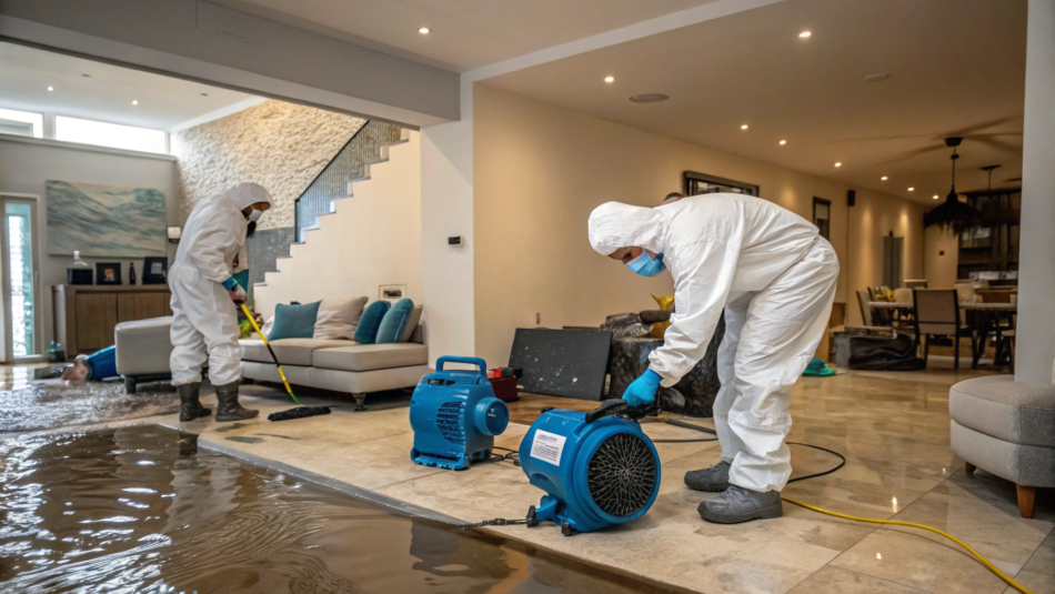 water damage restoration done by men
