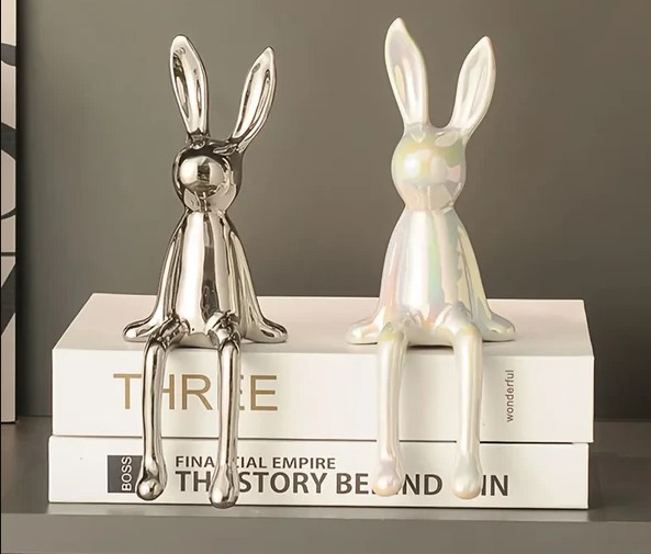 Ceramic Long-Eared Sitting Rabbit Statue