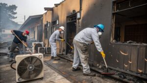 men working for fire damage restoration company