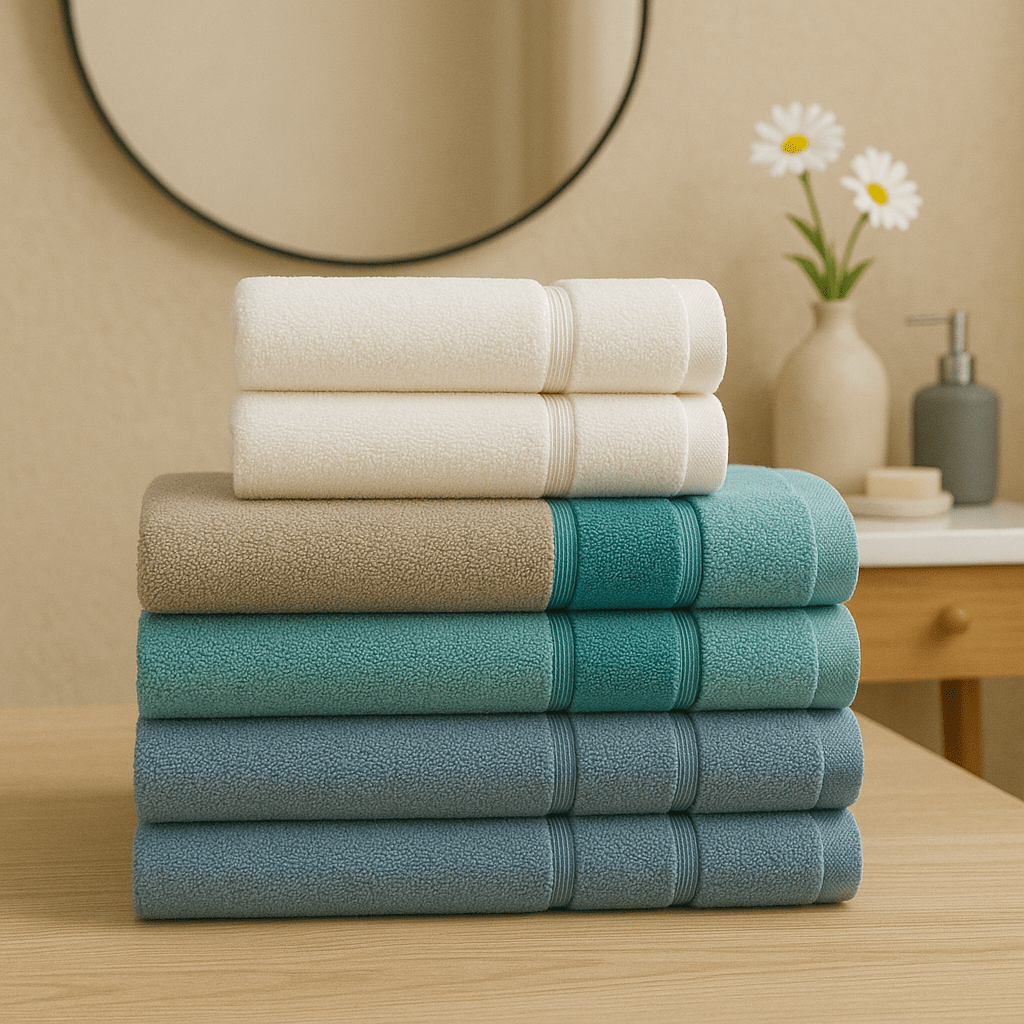 Elegant Towel Display in Soft Tones.