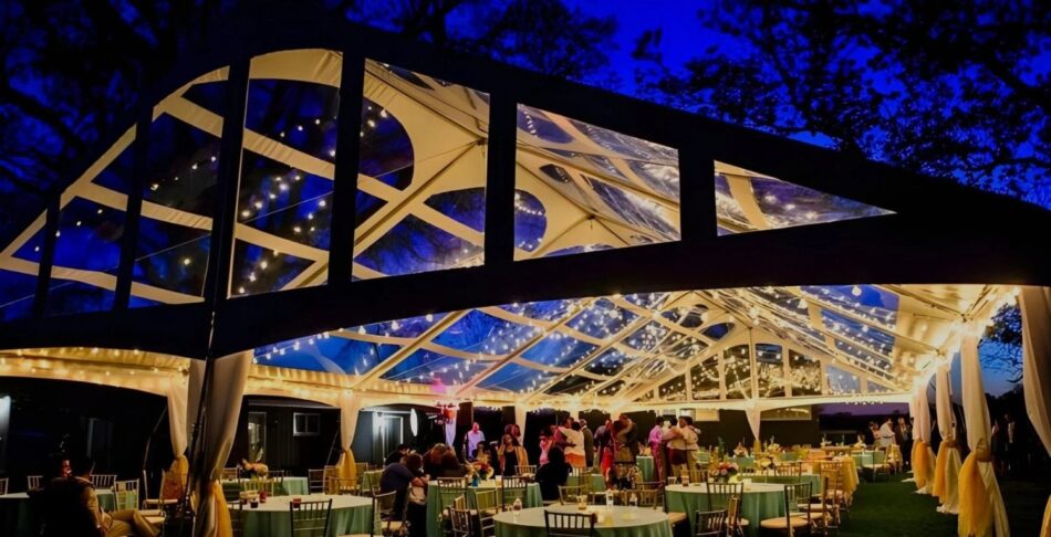 Majestic Events and Rentals team setting up wedding tent