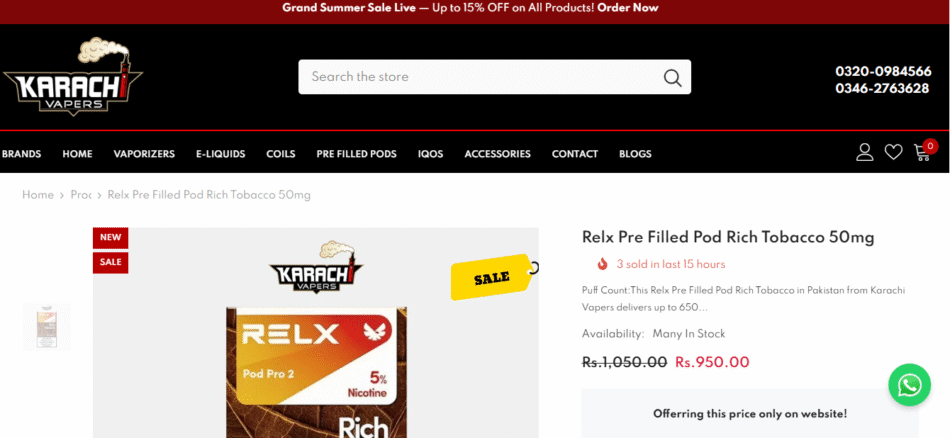 Relx Pre Filled Pod Rich Tobacco price in Pakistan