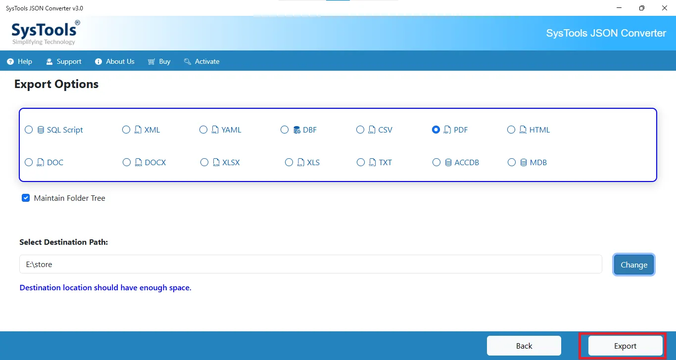 choose TXT format and hit the export button