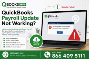 QuickBooks Payroll Update Not Working screen displaying payroll update error and support guidance