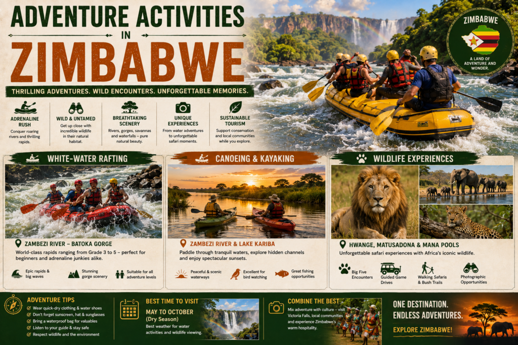Ultimate Guide to Adventure Activities in Zimbabwe: White-Water Rafting, Canoeing, and Wildlife Experiences