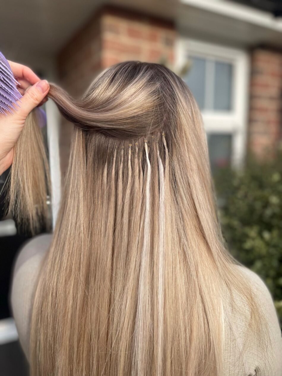 Nano ring hair extensions real hair for natural length, seamless blending, and lightweight volume using premium Remy human hair.