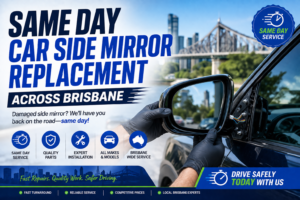 Same day car side mirror replacement across Brisbane by expert technicians using quality replacement parts.