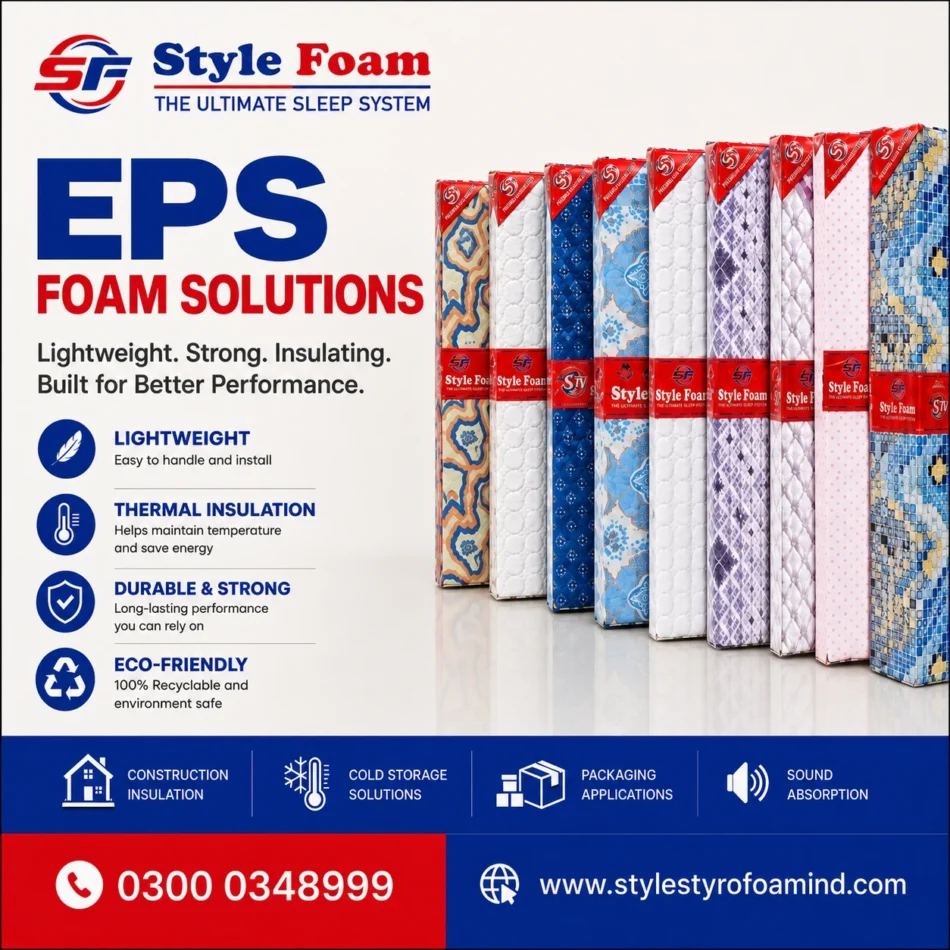 Style Foam EPS foam solutions display lightweight, durable, insulating foam products for construction insulation, cold storage, packaging, and sound absorption.