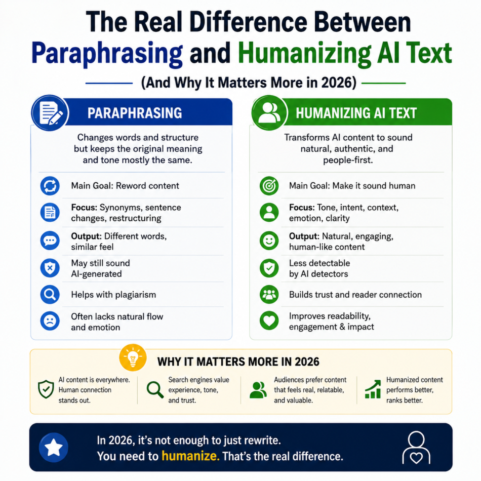 Difference Between Paraphrasing and Humanizing AI Text