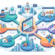 A circular infographic illustrating an integrated digital product ecosystem centered around a tablet, with connected nodes for knowledge base, support, analytics, SEO & content, conversion optimization, feature growth, and performance.