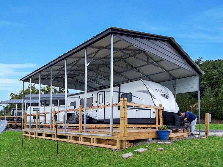 Protect your motorhome from the Texas sun. Custom metal shelters built for local weather near Lake LBJ. Call Marble Falls Metal Buildings today!