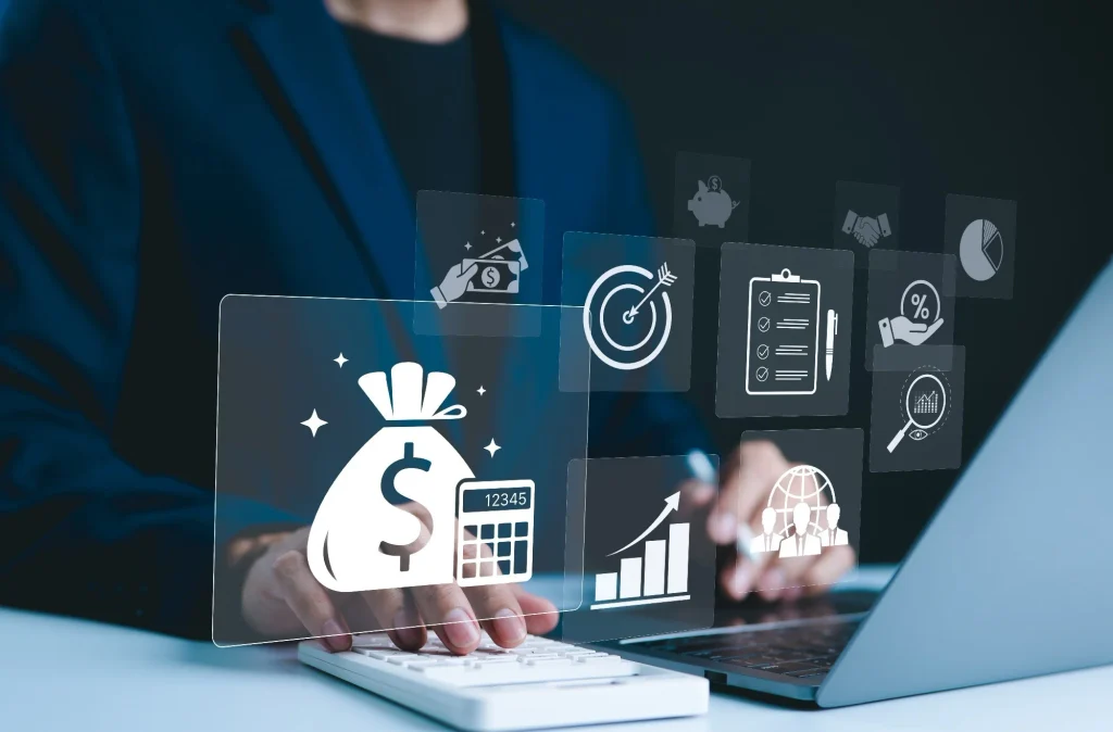 Consulting experts analyzing reports and discussing CFO advisory services, talent placement, and management strategies to help organizations improve processes and achieve long-term goals.